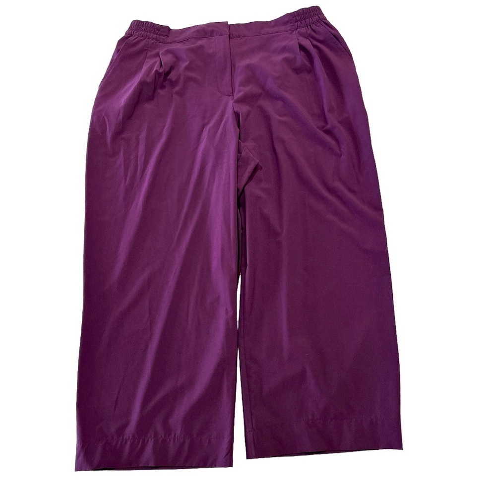 Calvin Klein Womens Pleated Cropped Workwear Wide Leg Pants, Aubergine, XL